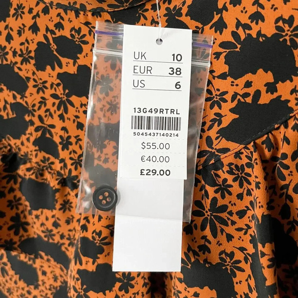 NWT Topshop Rust Brown Black Ruffle Long Sleeve Blouse Top Fall Career Office - Picture 6 of 12